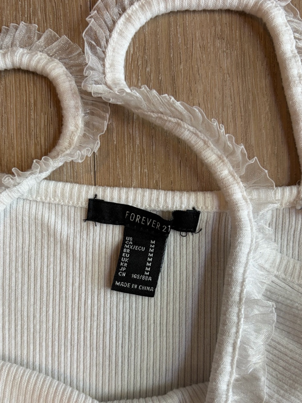Forever 21 White Ribbed Ruffle Strap V-Neck Cami - Picture 2 of 6